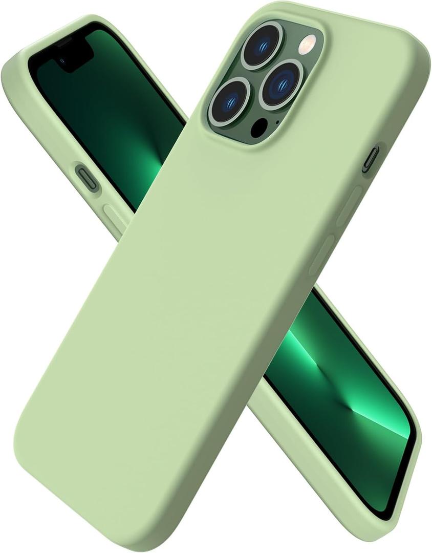 ORNARTO Compatible with iPhone 13 Pro Case 6.1, Slim Liquid Silicone 3 Layers Full Covered Soft Gel Rubber Case Cover 6.1 inch-Matcha