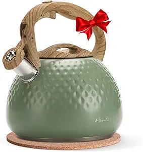 harriet Tea Kettle, Tea Pot for Stovetop, 2.5QT Whistling Kettle with 5-Layers bottom, Food Grade Stainless Steel Kettles with Hot-Resistant Handle Gas Electric Applicable (Green)