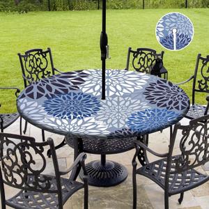Outdoor Picnic Fitted Tablecloth with a Hole and Zipper,Waterproof Patio Table Covers,Elastic Camping Zippered Tablecloth for Picnic, Camping, Dinner,Fit 36"-44"(Round Flower)