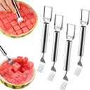 [4 Packs] 2-in-1 Stainless Steel Fruit Cutter and Fork, Dual Head Watermelon Fork Slicer Cutter Tool, Multifunctional Fruit Cutting Tool Kitchen Gadgets for Family Parties Camping