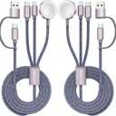 2Pack Travel Essentials,Multi Charging Cable 3 in 2 USB C for Apple Watch Charger,iPhone Charger,Cruise Vacation Camping,Portable for iWatch Series 11-2/Ultra/SE & iPhone 17-12,Sony PSP Cables (Grey)
