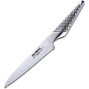 Global 6 inch Serrated Utility Knife - Lightweight Japanese Stainless Steel, Razor-Sharp Edge, Made in Japan, GS-14
