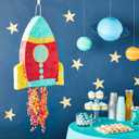 BLUE PANDA Rocket Ship Pull String Pinata for Space Birthday Decorations, Party Supplies & Outer Space Party Decor - 16.5 x 12.5 x 3 In, Red