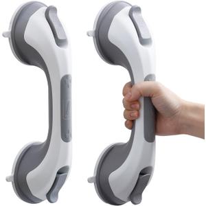 TAILI Shower Grab Bar, 2 Pack 12 Inch Suction Grab Bars for Bathtubs and Showers for Elderly, Shower Handle for Seniors Bathroom Safety Grip, No Drilling Removable,Grey 