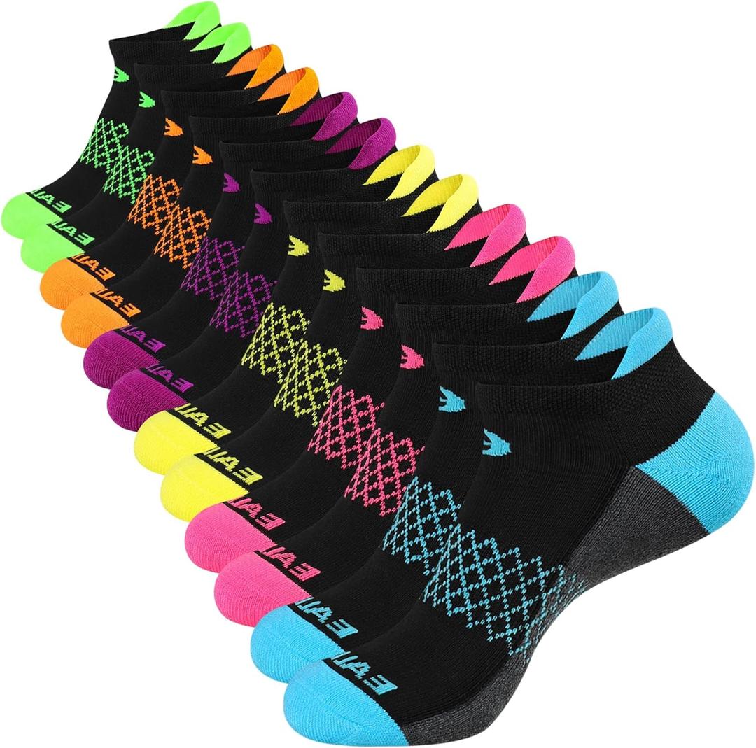 eallco Womens Ankle Socks 6 Pairs Running Athletic Cushioned Sole Socks With Tab, Size: 6-10