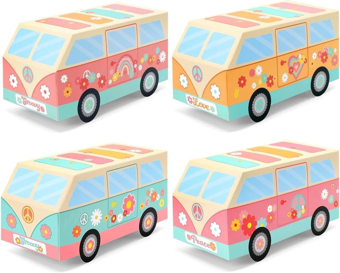 Sinasasspel 12PCS Hippie Party Favor Boxes Two Groovy Birthday Party Decorations Hippie Bus Gift Treat Goodie Candy Paper Boxes Boho Rainbow Back to School Retro 60s Theme Table Centerpieces