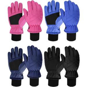 Geyoga 4 Pairs Winter Kids Ski Gloves Boys Girls Windproof Waterproof Warm Snow Gloves for Children Toddler Snowboard (6-10 Years, Novel Style)