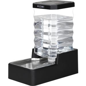RIZZARI Stainless Steel Pet Water Feeder: 9L Large Gravity Waterer - Less Refills All-Day Water - No Mess Keeps Floors Dry - Quiet Refill - for Medium to Large Dogs - Workday/Day Trip (Black with Lid)