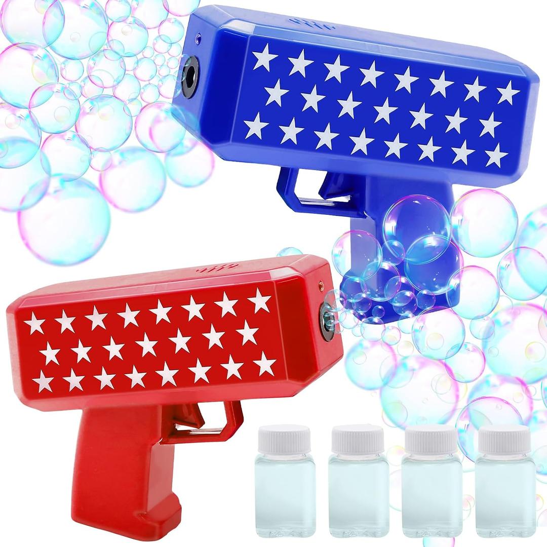iGeekid 2 Pack Bubbles Guns Toys 4th of July Party Favors, 4th of July Accessories Patriotic Bubbles Makers with 4 Bubble Solutions & Star for Kids Independence Day 250th Anniversary Party Decorations
