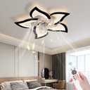 Low Profile Ceiling Fans With Lights, 27.2” Black Modern Dimmable Flower Shape Ceiling Light Fan with Remote Control/App Control, Timing 6 Gear Speeds Fan Ceiling Lamp