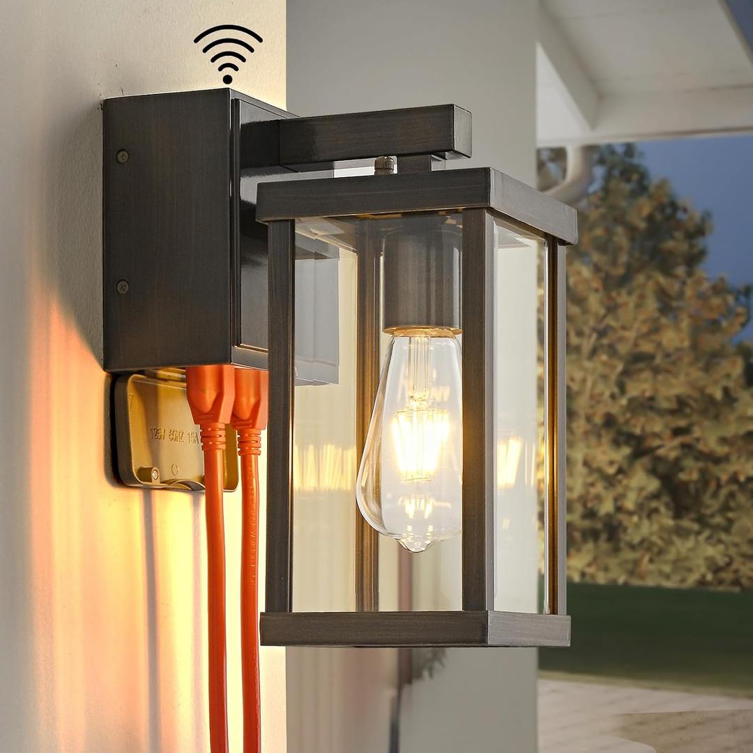 Porch Lights with GFCI Outlets Dusk to Dawn Outdoor Wall Lights Waterproof Exterior Lighting Fixtures Modern Outside Lights Wall Mount for House Patio Garage,11.8''H,1PC