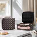 Travel Makeup Bag,Waterproof Cosmetic Organizer, Adjustable Dividers,Portability Cosmetic Train Case,Makeup organizer,Gift for Women,Girls Gift (Coffee+Pink)