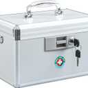 KYODOLED Locking Key Medicine Box,First Aid Key Safe Box with Lock,Key Medication Storage Lock Box for Drugs Use, 12.2'' x 7.8'' x 8.2'' White