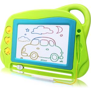 AiTuiTui Magnetic Drawing Board Mini Travel Doodle, Erasable Writing Sketch Colorful Pad Area Educational Learning Toy for Kid/Toddlers/Babies with 3 Stamps and 1 Pen (Green)