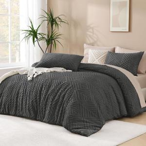 Andency Dark Grey Oversized King Comforter 120''x98'', 3 Pieces Dark Gray Soft Boho Bedding Set & Collections, Farmhouse Tufted Fluffy Shabby Chic Bed Set for All Seasons (1 Comforter, 2 Pillowcases)