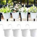 Pack of 4 Hanging Flower Pots, 6" White Metal Balcony Planters for Herb Succulent, Samll Railing Fence Hanging Bucket for Outdoor/Indoor Decoration (White, Pack of 4)