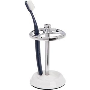 iDesign 3Section Toothbrush Holder for Bathroom  Toothbrush Stand for Countertop, White/Chrome