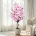 Artificial Pink Cherry Blossom Tree 5.5ft(67in) Tall Fake Silk Leaves Indoor Decor Handmade Lifelike Sakura Tree for Wedding Realistic Cherry Plant in Pot for Home Living Room,Office,Outdoor Decor