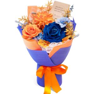 2 x TINGE TIME Preserved Flowers Bouquet, Orange & Navy Blue Roses Gift Bouquet, Eternal Roses Bouquet for Wedding, Table Centerpieces, Mothers Day, Birthday Gifts, Anniversary, Graduation
