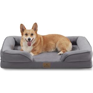 Bedfolks Orthopedic Dog Bed, Waterproof Dog Sofa Bed for Large Dogs, Egg Foam Pet Couch Bed with Removable Washable Cover and Nonslip Bottom, Dark Grey (35.0"L x 25.0"W x 6.5"Th)