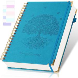 Spiral Notebook, College Ruled Notebook, 8" x 10", 300 Pages Leather Journals for Writing, B5 Hardcover Journaling Notebooks for Work School, 24pcs Tabs, Large Embossed Journal for Women Men, Blue2