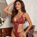 txsrbsj Women Lingerie One-Piece Lace Bodysuit Lingerie Outfits - Adjustable Strap (Red)