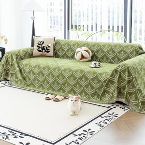 JPGGD Leaf Couch Blanket Cover,Chenille Sofa Covers Washable for Dogs,Couch Covers for Sofa, Soft Slipcovers for Couches and Sofas Pet Friendly or 2-3 Cushion Couch1pc, Green, 71"134"