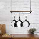 MyGift 30 Inch Ceiling or Wall Mounted Pot Rack with Rustic Brown Solid Wood Shelf and Industrial Matte Black Metal Pipe, Hanging Cookware Utensils Organizer with 8 S-Hooks