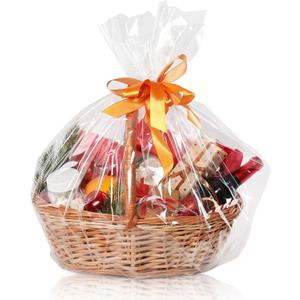 WIKDAY Cellophane Wrap for Gift Baskets 5 PCS 30x40 Inches Large Clear Cello Gift Bags with Ties Plastic for Gift Giving, Packaging Products