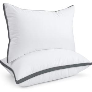 viewstar Bed Pillows Queen Sizes Set of 2, Hotel Quality Cooling Down Alternative Gusseted Pillows for Side, Back, or Stomach Sleepers, Dark Grey