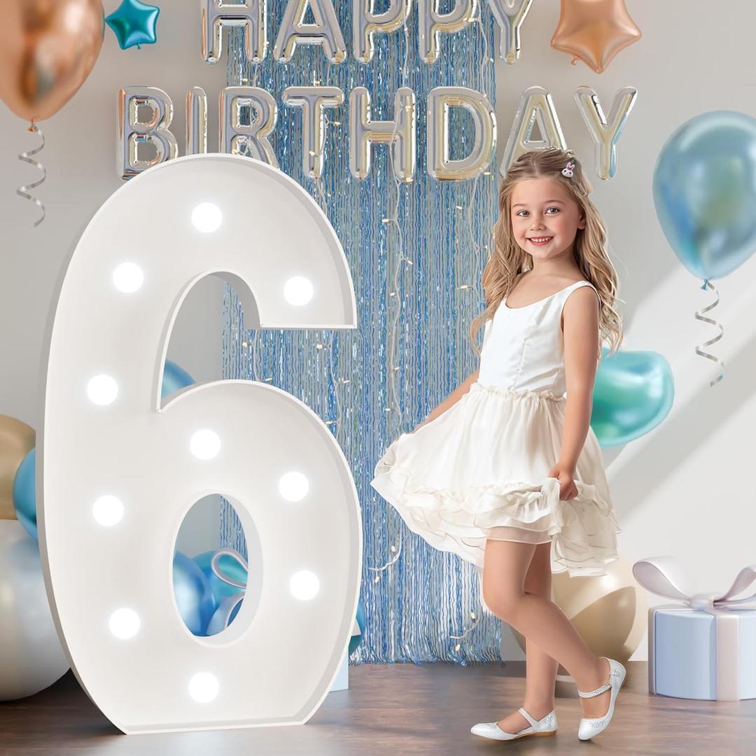 Marquee Numbers 4 Feet Tall: Large Light Up Numbers for Party 6th 16th 60th Cardboard Foam Board Stand Sign Backdrop Anniversary Party Decor 6