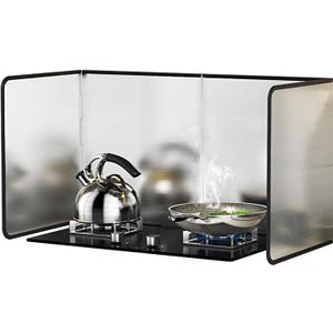 4 Sided Splash Guard, Non-Stick Oil Splash Guard Stove Heat Insulation Panel, Foldable Stainless Steel Frying Oil Splash Guard, Oil Splash Guard Heat Insulation Panel for Cooking, 16" High Boards - Upgrade 3 Panels