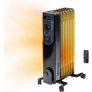 Comfort Zone 1500W Oil-Filled Radiator Heater  Portable Electric Space Heater with Remote, Digital Display, Adjustable Thermostat, Tip-Over & Overheat Protection, No Refill Needed, Black