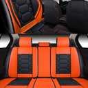 OASIS AUTO Car Seat Covers Full Set, Sporty Faux Leather with Honeycomb Pattern, Waterproof Universal Fit for SUV, Sedan, Pick-up Truck, Automotive Interior Accessories (OS-004 Black&Orange)