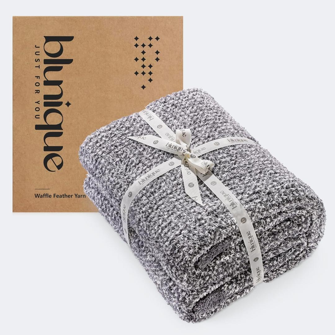 Super Soft Throw Blanket 50x60 Inches, Half-Side Plush Fuzzy Blanket for Couch, Sofa, Bed & Chair, Warm Cozy Lightweight Knit Blanket for Fall & Winter (Grey)