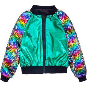 Girls Flip Sequin Jackets Kids Rainbow Sparkle Outwear Toddler Boys Glitter Sleeve Shiny Metallic Coat Birthday (Green, XXXL)