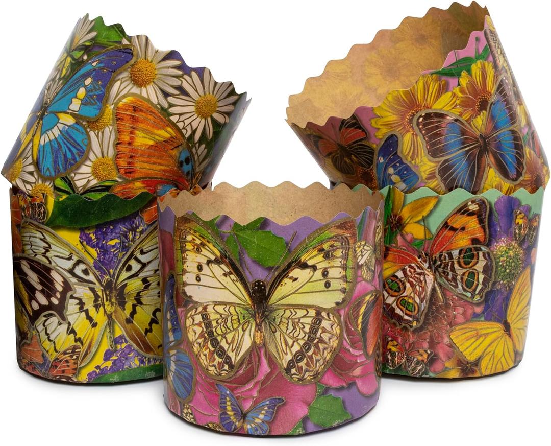 LOVARE Panettone Paper Mold Butterfly - 12pcs, H 3.54x3.54 W (9cm x9cm) Kulich Mold - Easter Round Panettone Paper Bread Baking Forms - Pans Paper Panettone (Kids)