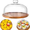 10 Inch Wooden Base Cake Display Stand with Glass Dome,Cloche Clear Glass Bell Jar Cover for Dessert Cheese Candy Plants Succulents