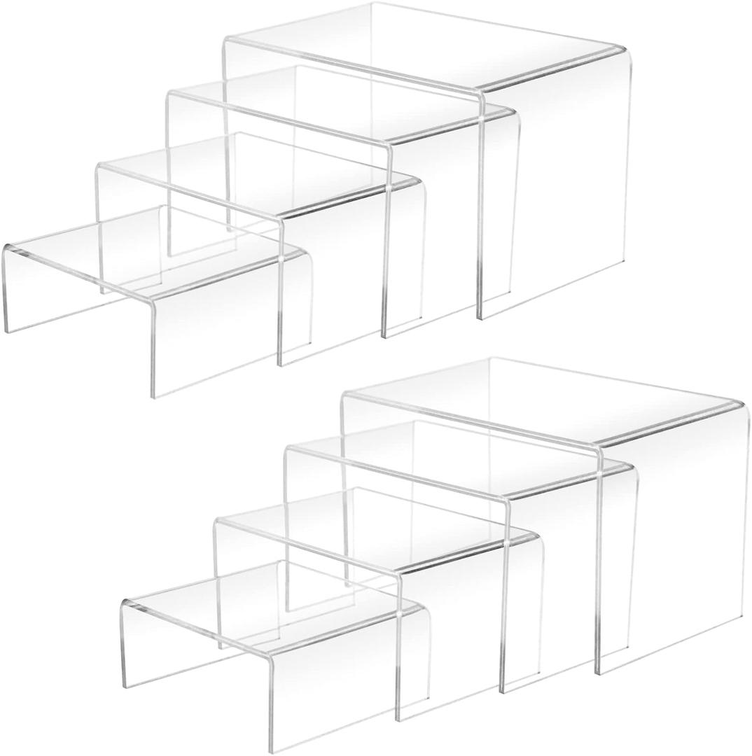 Cerpourt 8Pcs Acrylic Display Risers(6",5",4" 3") Clear Product Stand,Cupcakes Holder Dessert Display Transparent Showcase Stands, Candy Bar Risers, Acrylic Lifts Display for Figures