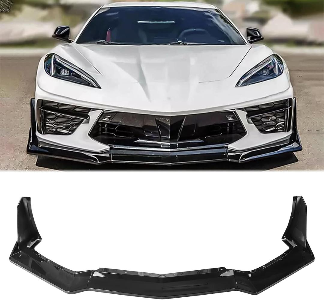 Gloss Black Front Bumper Lip Compatible with Corvette C8 2020-2026, Front Splitter Protector Body Kit