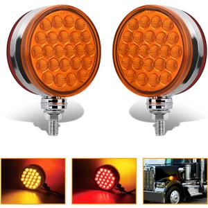 Nilight Round Double Face Fender Pedestal Light 2PCS 48LED Amber Red Brake Turn Marker Tail Lights w/Stud Mount for Mack Kenworth Freightliner Truck Trailer Towing (2Pcs Trailer Fender Lights)