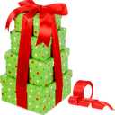 Clabby 4 Pcs Nesting Gift Boxes with Lids, Square Stacking, Assorted Sizes Decorative Boxes with Ribbon for Presents for Birthdays Christmas Mother's Day DIY(Polka Dot,Lime Green)