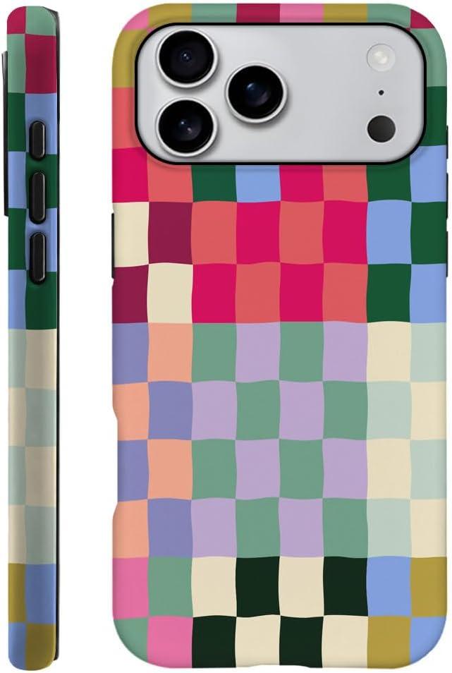 SEized Case Compatible with iPhone 17 Pro Max, Colorful Checkerboard Phone Case Dual-Layer Hard Shell Cover for Girl Women Boy Men