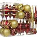 32PCS Christmas Ball Ornaments Set Large Shatterproof Plastic Decorative Baubles with Hand-Help Gift Boxes for Xmas Tree Wedding Party Holiday - Dark Red, Gold