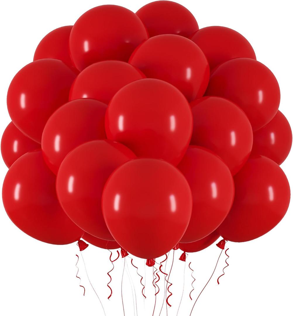 RUBFAC 65pcs Red Latex Balloons, 12 Inches Helium Party Balloons with Ribbon for Birthday, Wedding, Baby Shower, Bridal Shower, Valentine's Day Party Decorations