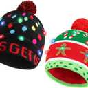Blowata Christmas Hat Light Up Christmas Knitted Beanie Hat, Cute Cartoon Design Xmas Knit Cap with 6 Colorful LED Lights