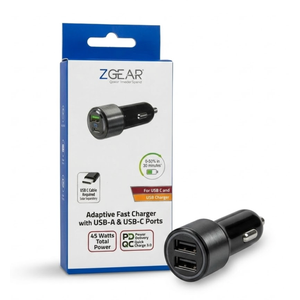 ZGEAR Adaptive Fast Car Charger With USB-A USB C Ports