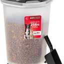 IRIS USA Pet Food Storage Container 25 lbs, Premium 60% Improved Airtight Seal with Air Valve, 2 Cup Scoop, Removable Wheels, Easy to Open - Made in the USA, Black