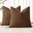 MIULEE Pack of 2 Decorative Throw Pillow Covers Soft Chenille Throw Pillows Solid Neutral Farmhouse Textured Cushion Covers for Couch Sofa Bedroom Living Room 20x20 Inch,Honey Brown
