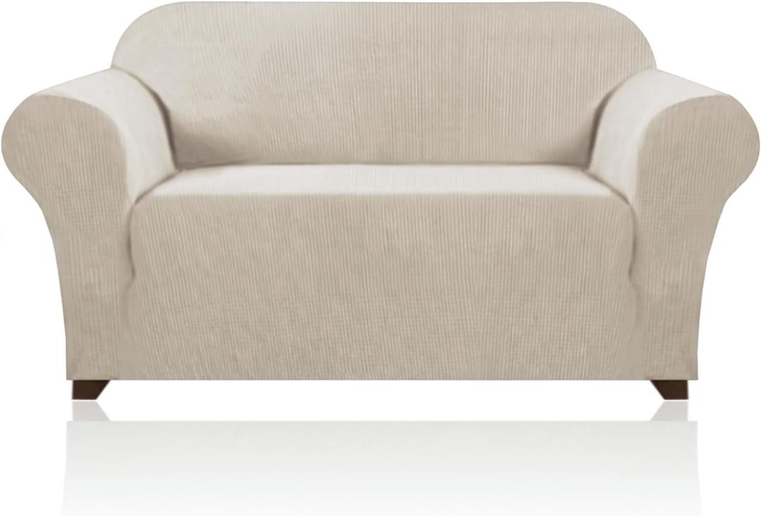 PrinceDeco Stretch Loveseat Sofa Cover Slipcover Couch Cover for 2 Cushion Sofa Washable Sofa Cover for Pets Friendly Furniture Protector Covers with Non Slip Bottom(Loveseat, Island Fossi)